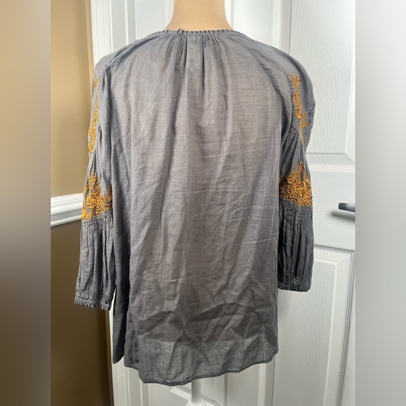 Anthropologie Floreat Charcoal Blouse with Mustard Color Embroidery Size 2 - Picture 4 of 11
